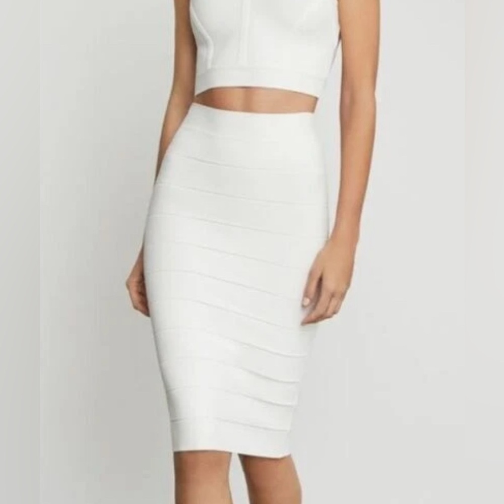 BCBGMAXAZRIA Off White Bandage Pencil Skirt